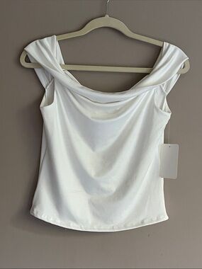 Gaze white cowl-neck off-the-shoulder sleeveless top size large